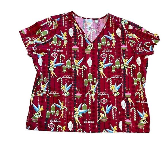 Disney Christmas Tinkerbell Scrub Shirt. Size 2XL. Great Condition!! - Picture 1 of 9
